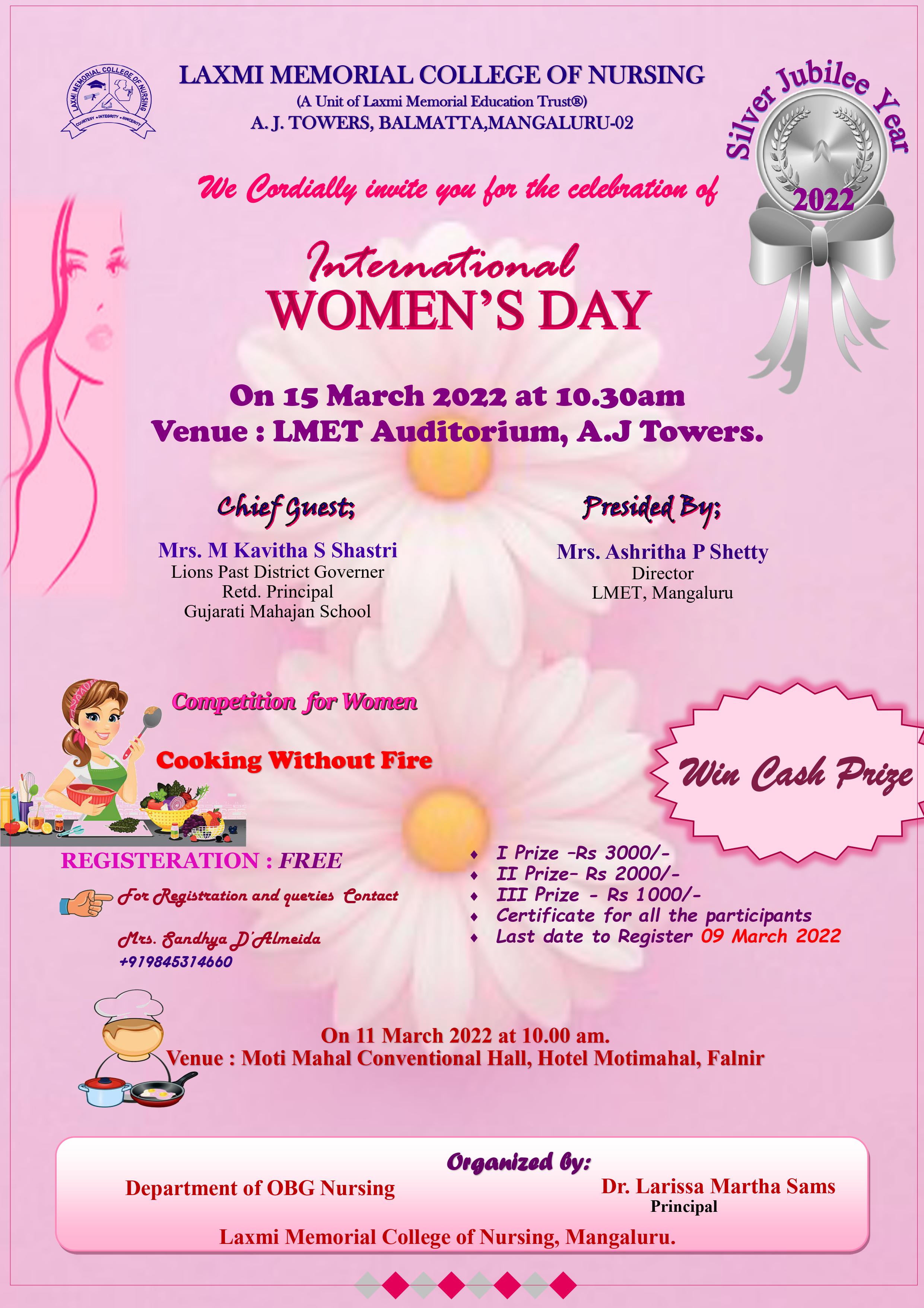 International Women’s Day on 15th March 2022 at LMET Auditorium, AJ Towers