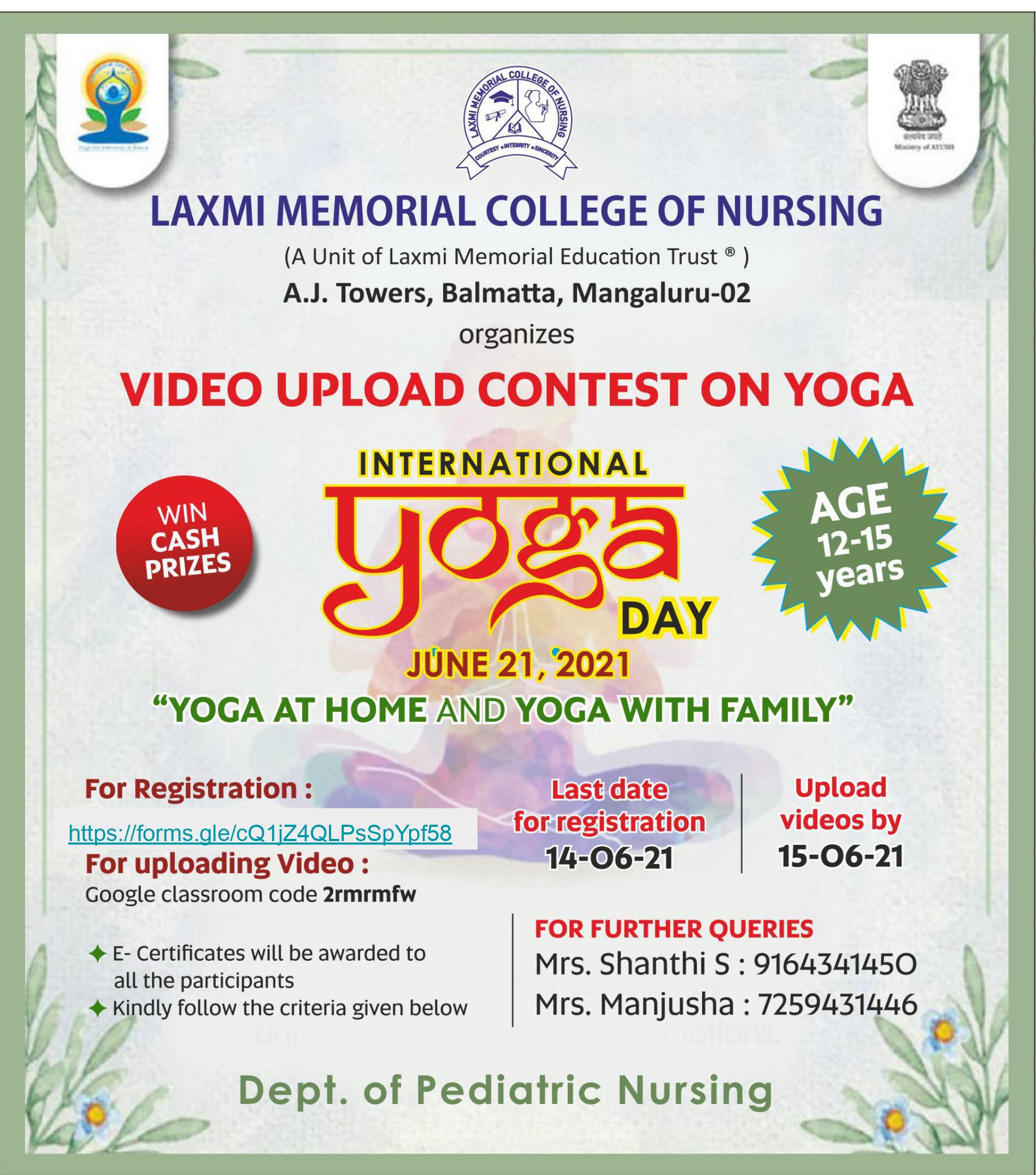 Video Upload Contest on “Yoga at Home and Yoga with Family”